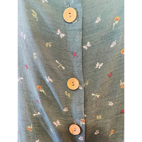 Lauren Conrad Top Shirt Peasant  Women’s  Size XXL Flower Butterfly Green Boho - Picture 3 of 10